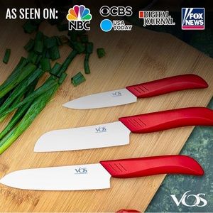 Vos Ceramic Knives with Covers, Ideal for Fruits, Vegetables, & Meat  (Red)